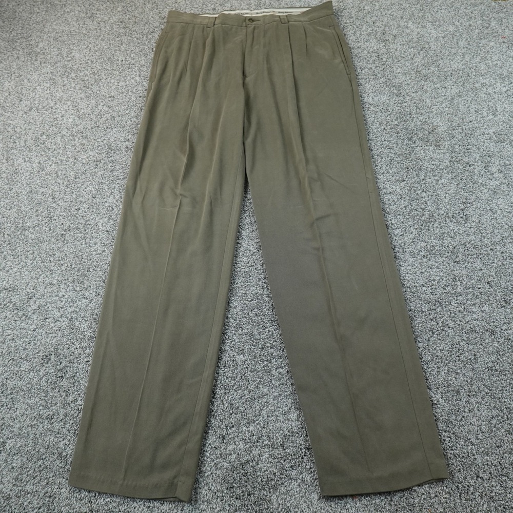 Tommy Bahama Pants Mens 36X34 Green Silk Chino Dress Trouser Pleated Relax Work